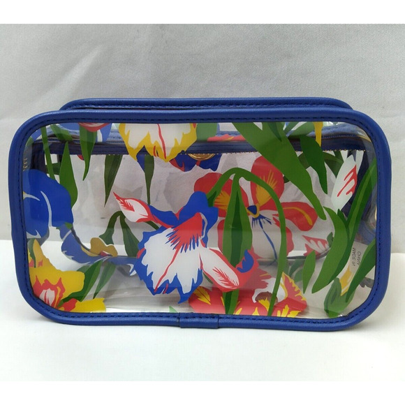 Tory Burch Clear Plastic Multicolor Flower Zipper Closure Cosmetic Pouch Wallet - Picture 2 of 13